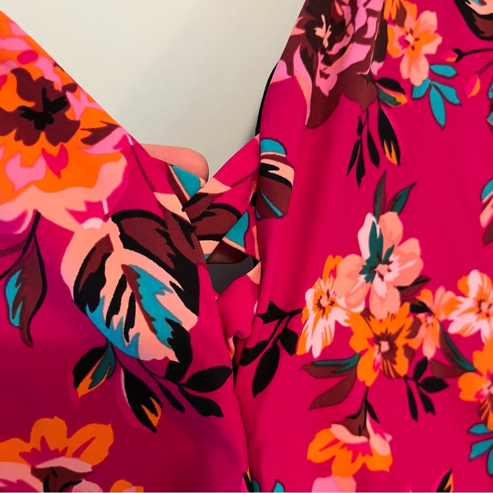 Skinny Dippers Hot House Too Too Plunge Skirt One Piece Swimsuit Pink Floral XL - Picture 6 of 13